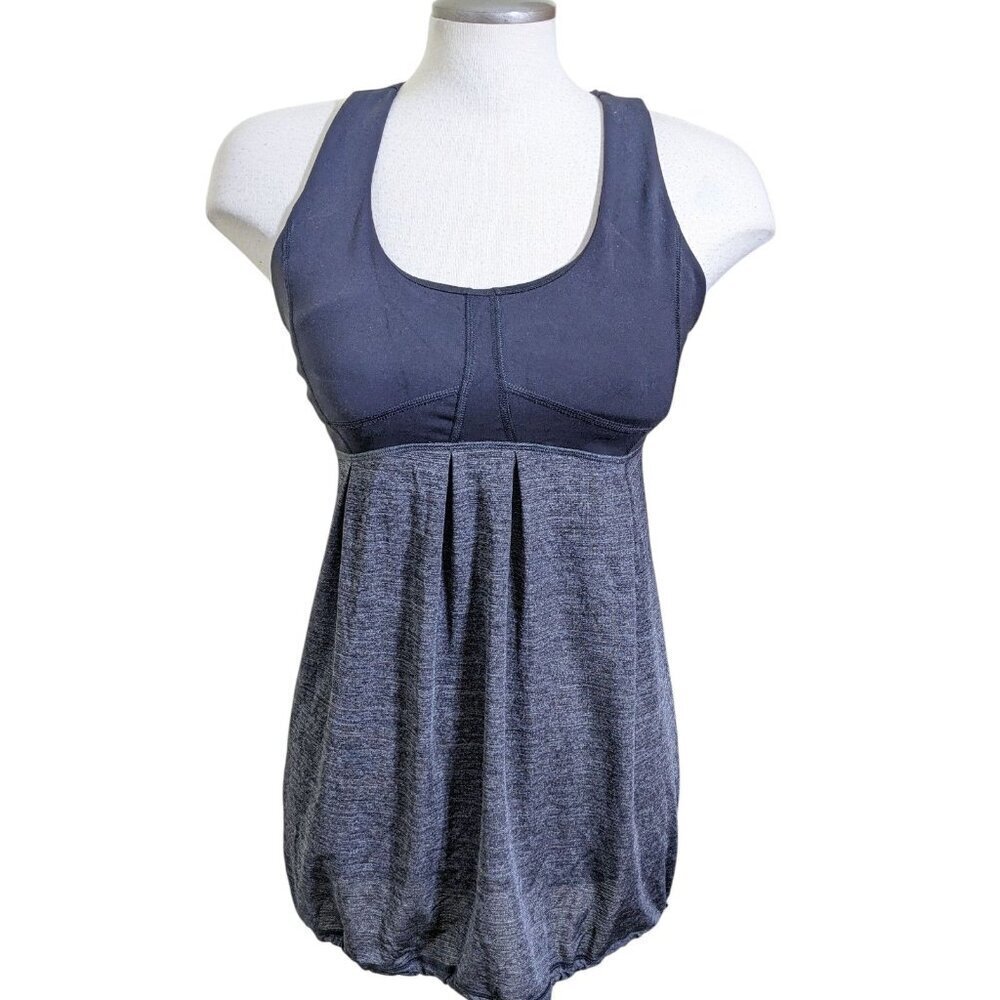 Lululemon Run Your Heart Out Tank Top Black Gray Tie Bottom Womens Size 10 Gym